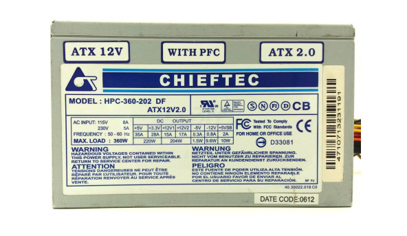 Блок живлення Chieftec HPC-360-202 360W, В/Б, B хорошому робочому стані