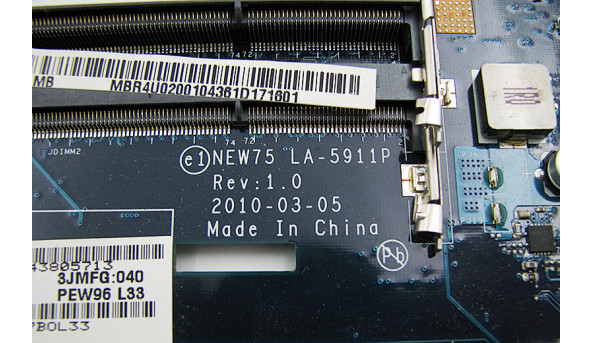 Материнська плата для ноутбука ACER Emachines e642G 15.6" LA-5911P Rev:1.0, Б/В, Стартує, зображення не виводить