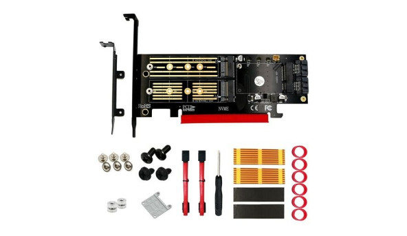 Адаптер 3 in 1 Msata and M.2 NVME SATA SSD one PCI-E 4X and SATA3 Adapter with Dissipated P2I2