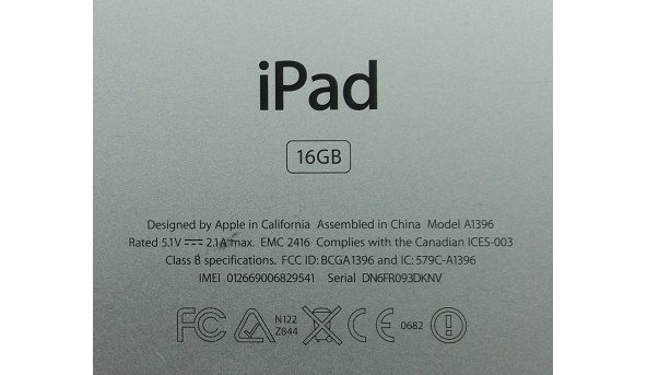 Планшет Apple Ipad A1396 3G Apple A5 512/16 GB iOS 9.3 [IPS 9.7"] - планшет Б/В