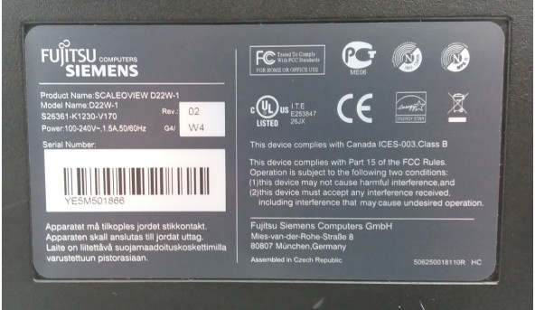 Монітор Fujitsu-Siemens Scaleoview D22W-1 22" 1680x1050 16:10 5мс VGA DVI Mate - монітор Б/В
