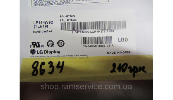 Матриця LG LP154W02 (TL)(10) 15.4" LCD, б/в - 287635
