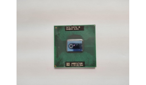 Процесор Intel Core 2 Duo T9400, SLB46, AW80576T9400, тактова частота 2.6 ГГц, 6 МБ кеш-пам'яті, частота системної шини 1066МГц, Socket PGA478, BGA479, б/в, протестований, робочий