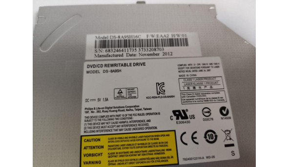 CD/DVD привід для ноутбука, SATA, ASUS K95V, 18.4", DS-8A9SH, Б/В, в хорошому стані, без пошкоджень. - 297500