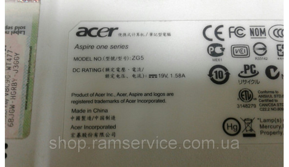 Корпус ноутбука ACER Aspire One series ZG5, б/в - 298666