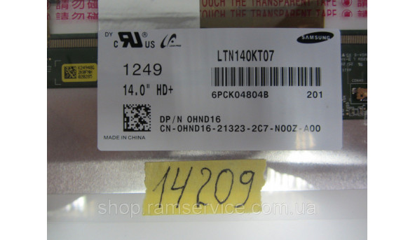 Матриця Samsung LTN140KT07-201,WXGA++ (1600x900) HD+, 14", б/в - 299624