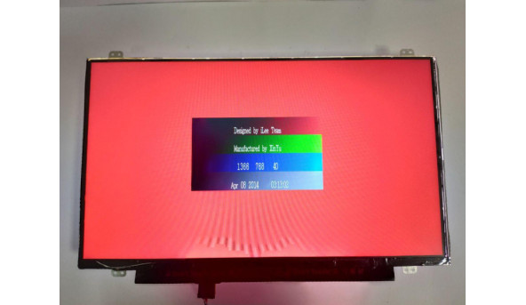 Матриця  AU Optronics,  B140XTN02.A,  14.0'', LCD,  HD 1366x768, 30-pin, Slim, б/в,  Є засвіти помітні на всіх кольорах (фото), та відсутня стрічка (фото), та подряпини і потертості від клавіатури