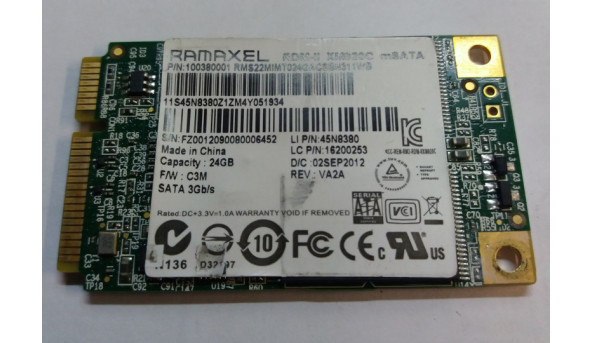 SSD диск RAMAXEL RDM-II, XM020C, mSATA, 24GB, Б/В. В хорошому стані, без пошкоджень.
