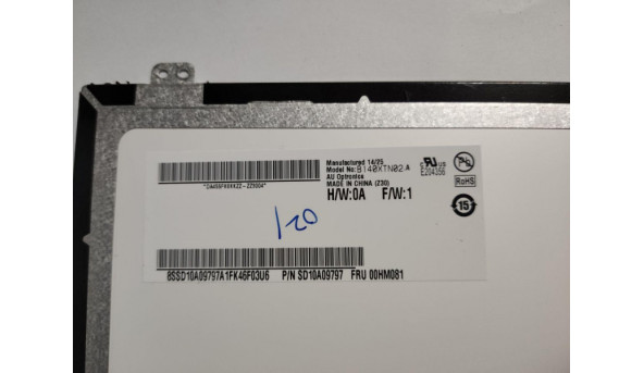Матриця AU Optronics, B140XTN02.A, 14.0'', LCD, HD 1366x768, 30-pin, Slim, б/в, Є засвіти помітні на всіх кольорах (фото), та відсутня стрічка (фото) - 301863