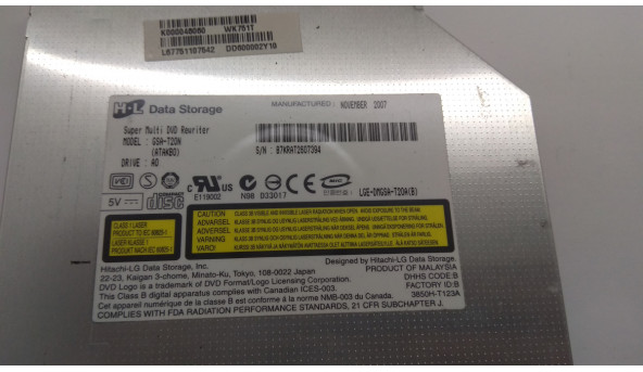 CD/DVD привід для ноутбука Toshiba Satellite A200-1N1, GSA-T20N, IDE, Б/В - 303340