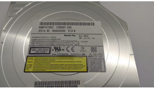 CD/DVD привід для ноутбука Toshiba Satellite Pro U300, UJ-862, IDE, Б/В, в хорошому стані, без пошкоджень.