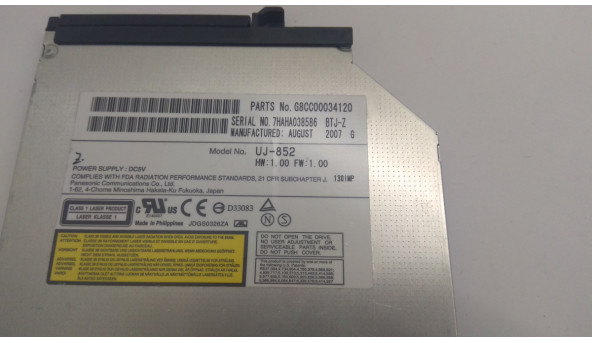 CD/DVD привід для ноутбука Toshiba Tecra M9, UJ-852, IDE, Б/В, в хорошому стані, без пошкоджень.