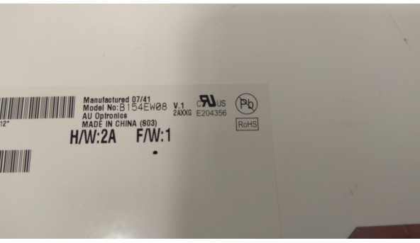 Матрица AU Optronics, B154EW08 V.1, CCFL 1-Bulb, 15.4 ", WXGA 1280x800, Б / У - 304188