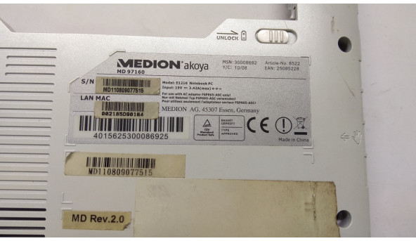 Нижня частина корпуса для ноутбука Medion Akoya E1210, 10", 307-011D415, Б/В - 304287