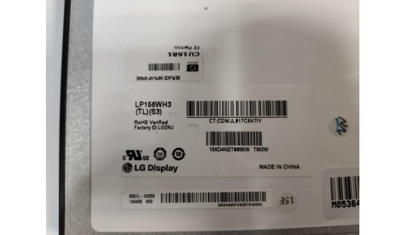 Матриця LG Display, LP156WH3 (TL)(S3), 15.6'', LCD, HD 1366x768, 40-pin, Slim, б/в. Має незначних два засвіти, ледь помітні на всіх кольорах - 305624