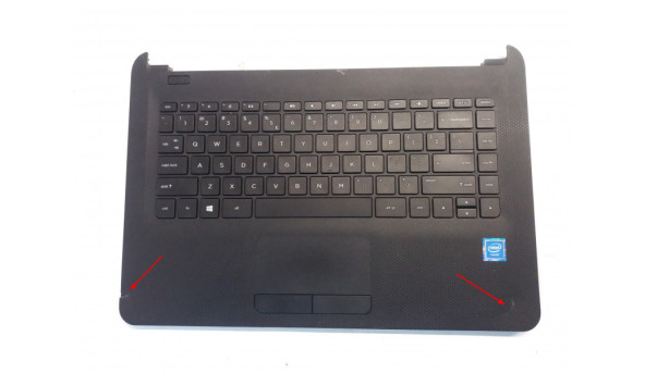 Середня частина корпуса для ноутбука HP 14-AC, 14-AF, 1510B1782701, 813513-031, Б/В. клавіатура робоча, пошкоджено одне кріплення, подряпини, тріщіни (фото)