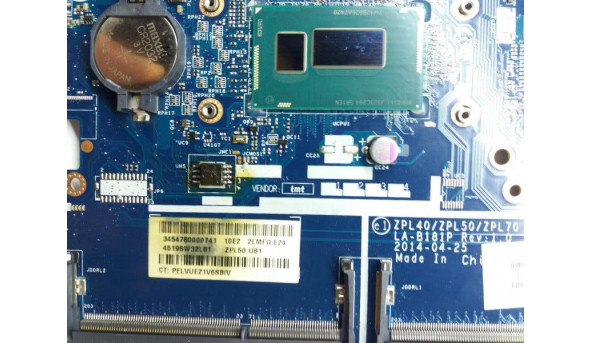 Материнська плата для ноутбука HP ProBook 450 G2, 15.6", ZPL40, ZPL50, ZPL70, LA-B181P, Rev:1.0, б/в.  Має впаяний процесор Intel Core i3-4030U, SR1EN.