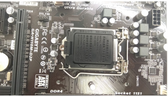 Материнская плата для персонального компьютера GIGABYTE GA-H110M-D2P, rev. 1. 0, состояние новой. При некорректном работе платы, мы меняем на другую плату. Материнские платы протестированы на них ставили Windows и все драйвера, также тестировали все порты