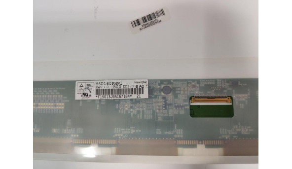 Матриця HannStar, HSD160PHW1 Rev:0, 16.0", 40-pin, LED, HD 1366x768, Б/В.Має невеличкий засвіт, інколи є мерехтіння (майже непомітне), є незначні подряпини та сліди від клавіатури які на роботу не впливають. на долю секунди проскакує горизонтальна по