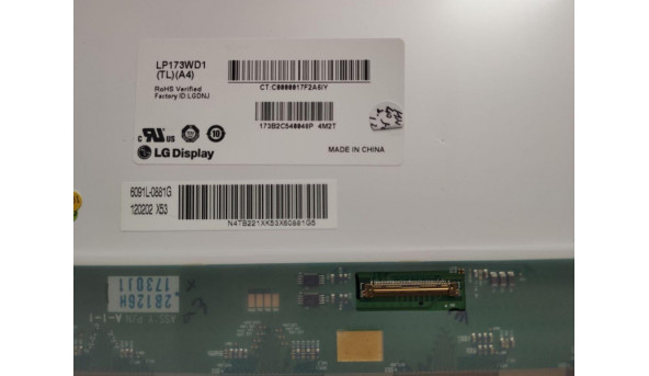 Матриця LG Display, LP173WD1 (TL)(A4), 17.3", 40-pin, LCD, HD+ 1600x900, б/в, є вертикальна полоса - 307320