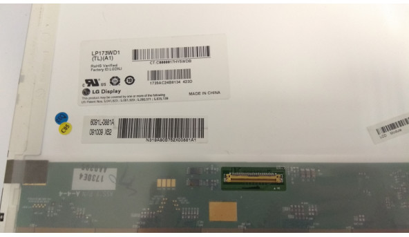 Матрица LG Display, LP173WD1 (TL) (A1), 17. 3 ", 40 Pin, LED, WXGA ++ 1600x900 HD +, Б / У - 307407