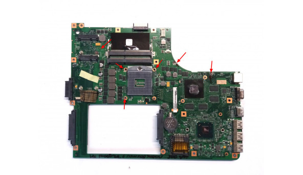 Материнська плата для ноутбука FUJITSU LIFEBOOK N532, 11496880, CP579575, Б/В,   Неробоча, має пошкодження (фото)  Відео: N13P-GLP-A1, nVidia GeForce GT620M,