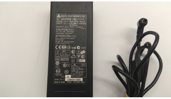 Зарядка для ноутбука Delta Electronics, INC, Model: ADP-90FB, Input: 100-240V-1500mA, 50-60Hz, Output: 19V-4740mA - 308153