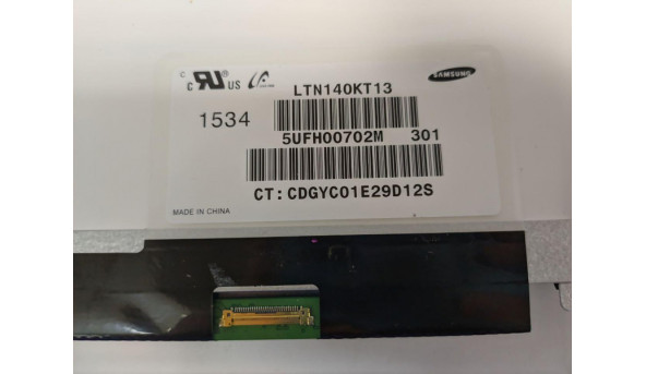 Матриця Samsung, LTN140KT13, 14.0'', LED, HD+ 1600x900, 30-pin, Slim, б/в, Нестабільне зображення, бігають полоси, та миготить зображення - 308620