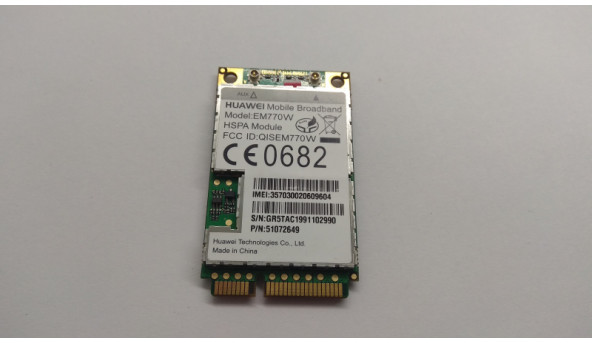 Адаптер wi-fi, MODEM, 3G, WLAN, знятий з ноутбука Acer Aspire One 751h, EM770W, 51072649, Б/В. В хорошому стані, без пошкоджень.