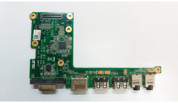 Додаткова плата, VGA роз'єм, HDMI роз'єм, USB роз'єм, та аудіо виходи, для ноутбука ASUS UL80V, 69N0FYB10C02-01. 60-NX8I01000-C02, Б/В, є сліди корозії.