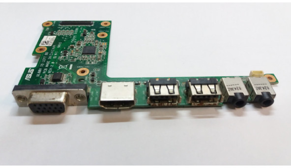 Додаткова плата, VGA роз'єм, HDMI роз'єм, USB роз'єм, та аудіо виходи, для ноутбука ASUS UL80V, 69N0FYB10C02-01. 60-NX8I01000-C02, Б/В, є сліди корозії. - 312266