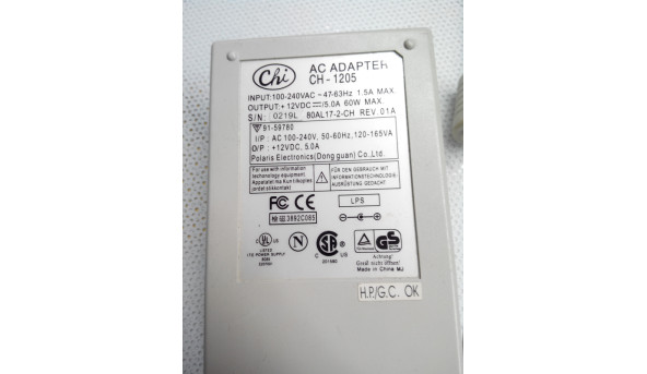 Блок живлення для ноутбука 12V 5A 60W, модель СH-1205, 80al17-2-ch rev 0.1A, б/у. - 312692