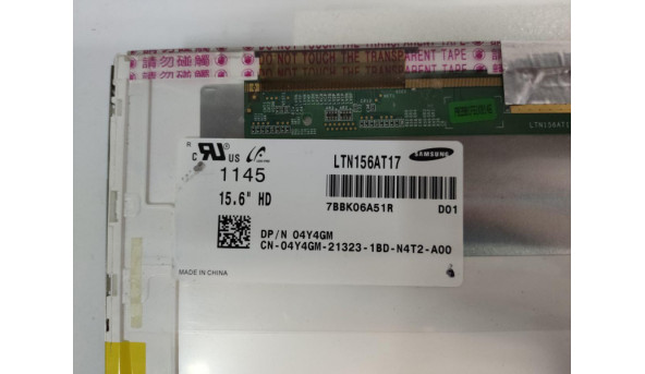 Матриця Samsung, LTN156AT17, 15.6", WideScreen, LED, HD 1366x768, 40 pin, б/в, Є подряпини, з лівого боку є біла полоска (фото), під прямим кутом майже непомітна. Присутні чорні плямки - 312977