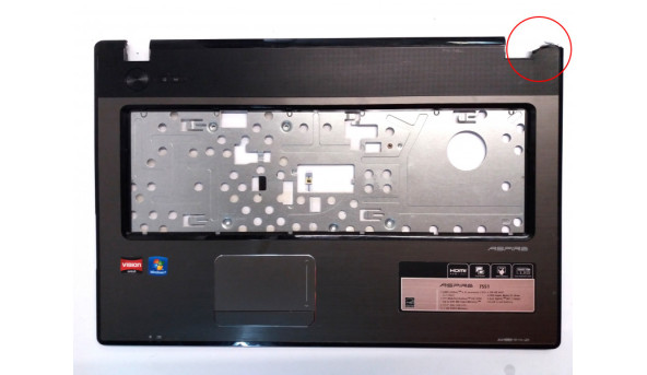 Середня частина корпуса для ноутбука Acer Aspire 7551, 7741, MS2310, 17.3", SGM604HN01002, Б/В, Зламані кріплення, та пошкоджений корпус (фото).