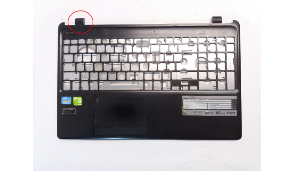 Середня частина корпуса для ноутбука Acer Aspire E1-532G, E1-522G, E1-570G, E1-572G, Packard Bell EasyNote TE69HW, V5WT2, V5WE2, AP0VR000781, FA0VR000801, Б/В. Пошкоджена заглушка завіс (фото)