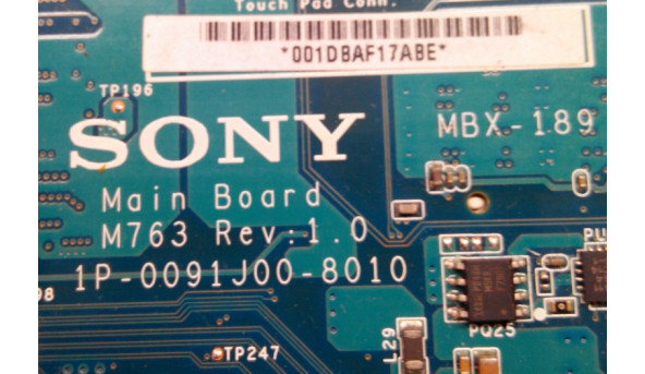 Материнська плата для ноутбука Sony mbx-189, M763 Rev 1.0, 1P-0091J00-8010, не тестована, б/в. - 313901