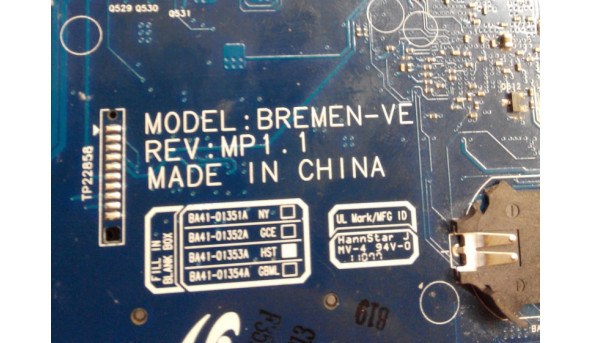 Материнська плата для ноутбука SAMSUNG R540, NP-R540H, BREMEN-VE Rev: MP1.1, стартує, Б/В. - 315140