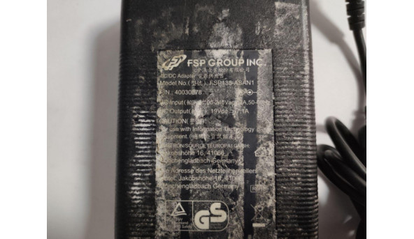 Зарядка, блок живлення для ноутбука Acer, FSP GROUP INC Model: FSP FSP135-ASAN1, Б/В. INPUT: 100-240v--50-60Hz, OUTPUT: 19Vdc--7.1A, 135W - 315386