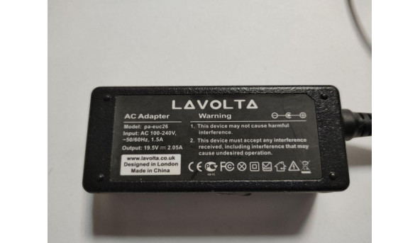 Зарядка, блок живлення для ноутбука LAVOLTA, Model: PA-EUC26, Input: 100-240V--1.5A, 50-60Hz, Output: 19.5V, 2.05A, 40W, Б/В - 315416