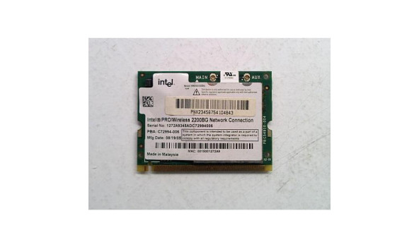 Адаптер WI-FI, INTEL PRO / WIFI 2200BG, PBA C72994-006, Б/В.