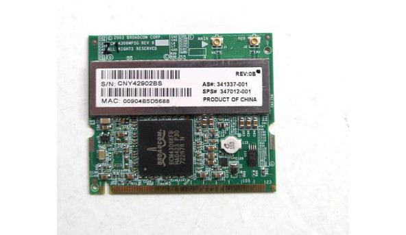 Адаптер WiFi HP Broadcom 54g Max, знятий з ноутбука HP Pavilion, 341337-001, Б/В. - 316370