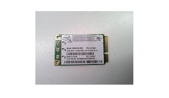 Адаптер WI-FI, знятий з ноутбука Lenovo ThinkPad TYPE 7664-R6G, 14.1", LG LGR50, R500, 15.4", 4965AGN MM2, Б/В.  В хорошому стані. Без пошкоджень.