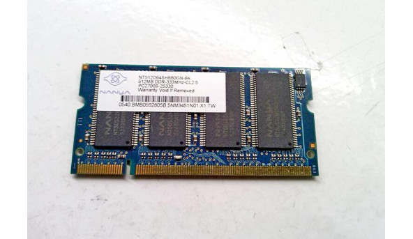 Оперативна пам'ять для ноутбуків NANYA NT512D64SH8B0GN-6K, 512MB, DDR, 333MHz, SO-DIMM, робоча, Б/В