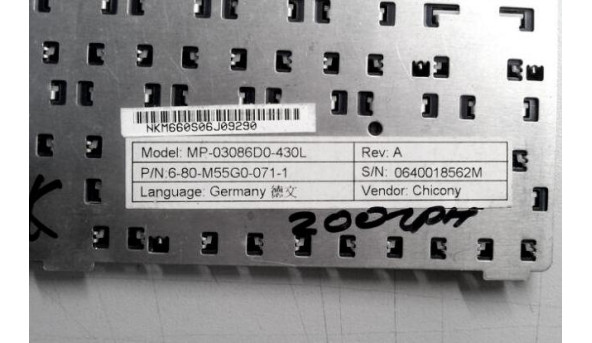 Клавіатура для ноутбука Clevo M55V, MP-03086D0-430L, 6-80-M55G0-071-1, Б/В - 317475