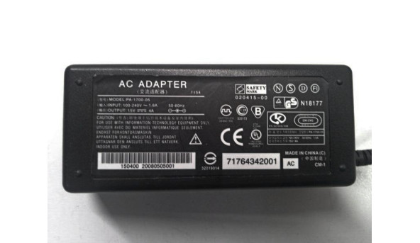 Блок живлення для ноутбука AC adapter, PA-1900-05, 65W, 15.0V, 4.0A, Б/В. - 317581