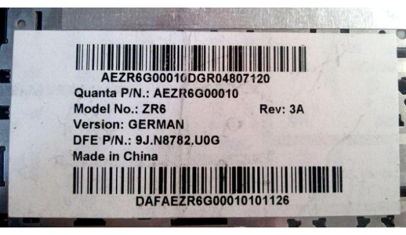 Клавіатура для ноутбука Acer Aspire 6530, 9J.N8782.U0G, ZR6, Б/В, Нова - 317601