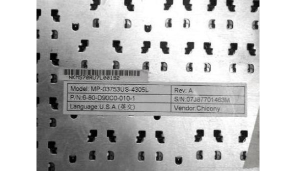 Клавіатура для ноутбука Clevo D9, 6-80-D90C0-010-1, MP-03753US-4305L, Б/В - 317754