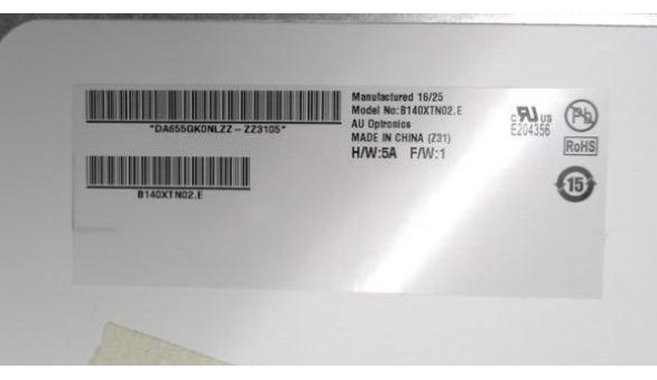 Матриця AU Optronics, B140XTN02.E, 14.0", 30-pin, LED , WXGA HD, 1366x768, slim, Б/В - 318052
