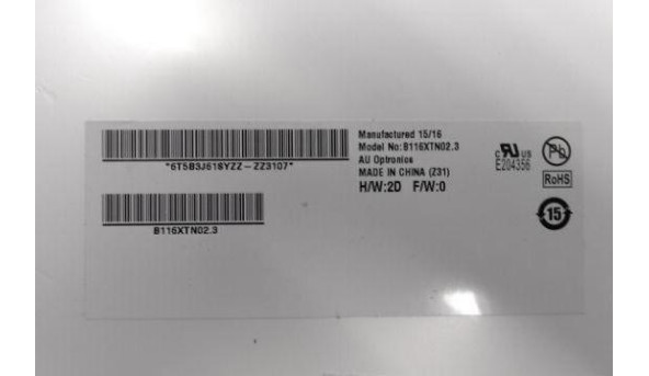 Матриця AU Optronics, B116XTN02.3, 11.6", 30-pin, LED , WXGA HD, 1366x768, slim, кольори не відповідають дійсності, Б/В - 318061