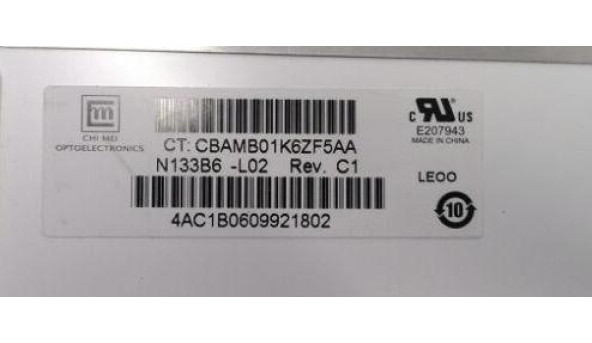Матриця ChiMei, N133B6-L02 REV.C1, 13.3", 40-pin, LED, WXGA, 1366x768, Б/В. - 318099